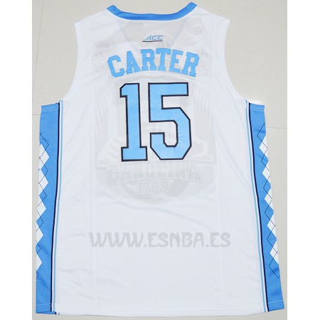 Camiseta NCAA North Carolina Tar Heels Vince Carter #15 Blanco